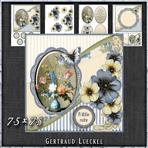 Vintage Shabby Flower Card Kit Blue 1440