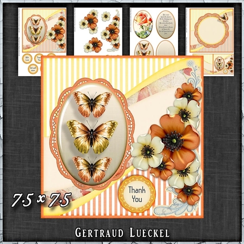 Vintage Shabby Flower Card Kit Orange 1442