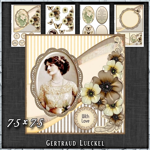 Vintage Shabby Flower Card Kit brown yellow 1445