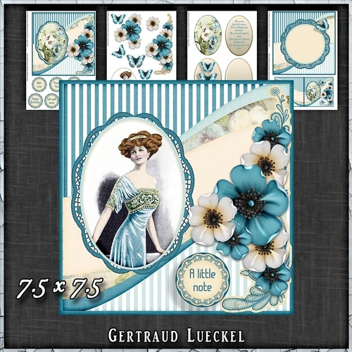 Vintage Shabby Flower Card Kit turquoise 1447