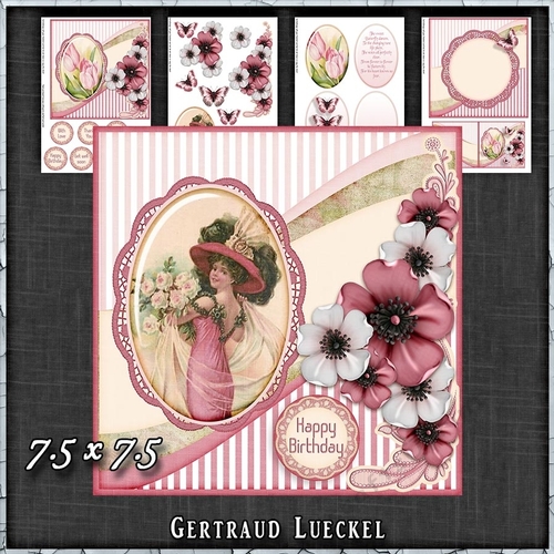 Vintage Shabby Flower Card Kit soft pink 1448