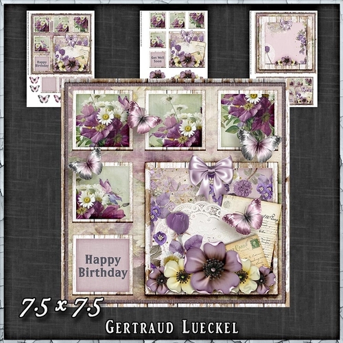 Shabby Vintage Floral Card Kit Purple 1450