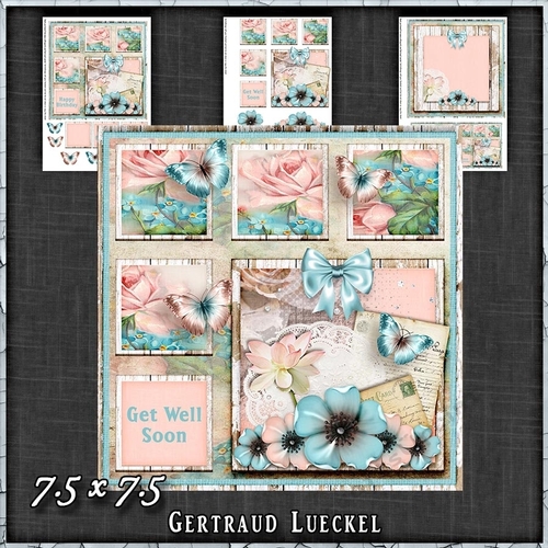 Shabby Vintage Floral Card Kit Turquoise 1452