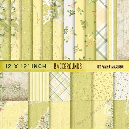 Vintage Shabby Grunge Flower Green Yellow 160