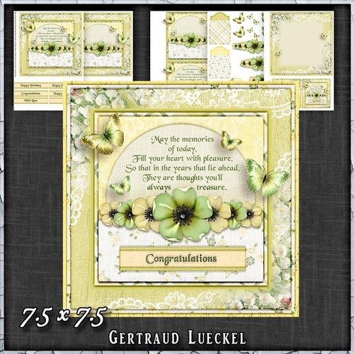 Vintage Shabby Grunge Flower Green Yellow 1455