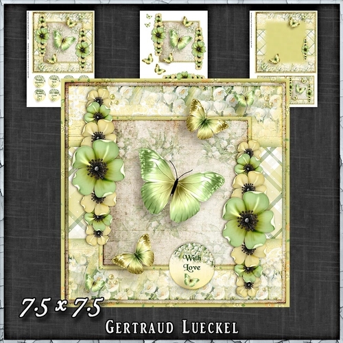 Vintage Shabby Grunge Flower green yellow 1456