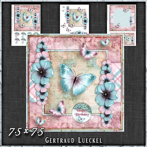 Vintage Shabby Grunge Flower pink blue 1457