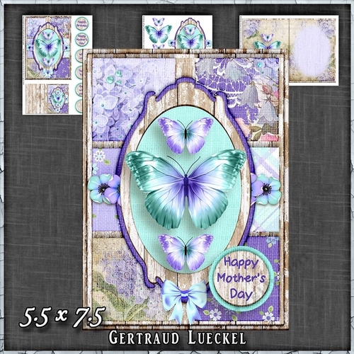 Vintage Shabby Grunge Butterfly Flower Purple Turquoise 1461