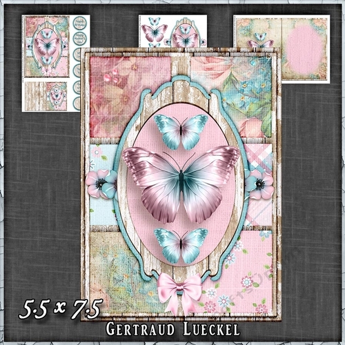 Vintage Shabby Grunge Butterfly Flower Pink Blue 1462