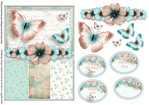 Vintage Shabby Grunge Butterfly Flower Singlesheet 1464