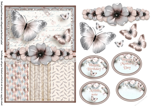 Vintage Shabby Grunge Butterfly Flower Singlesheet 1464