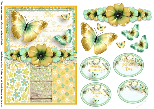 Vintage Shabby Grunge Butterfly Flower Singlesheet 1464
