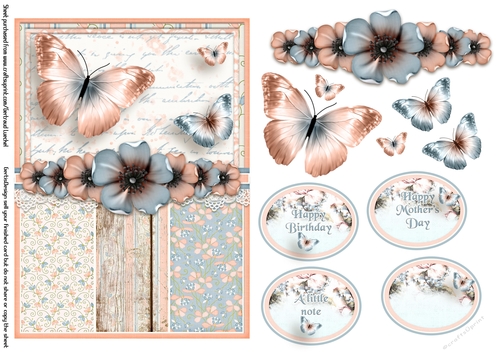 Vintage Shabby Grunge Butterfly Flower Singlesheet 1464
