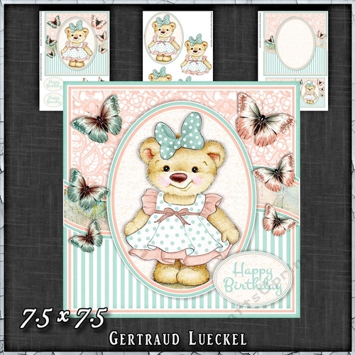 Cute Little Bear Girl Card Topper Kit 1489