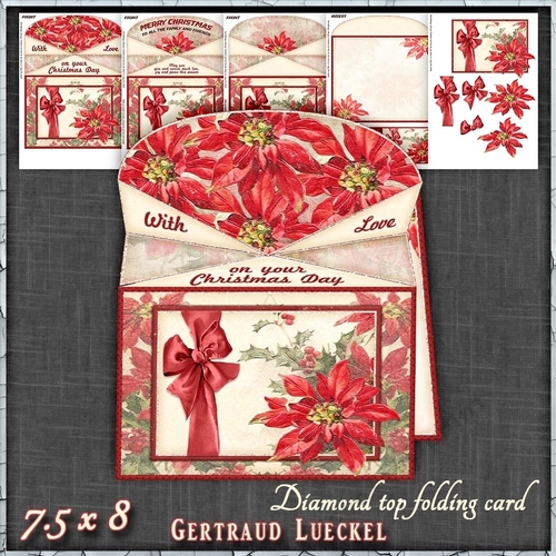 Diamond Topper Fold Christmas Poinsettia Card 1508