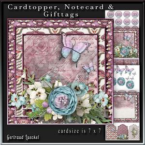 Cardtopper with Inlet Blue Pink Blooming 244
