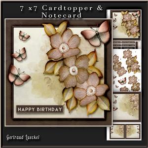 Cardtopper with Digital Painted Flowers Brown 250