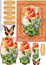 Cardtopper Orange Roses 296