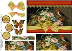 Cardtopper Flowers and Bird 305