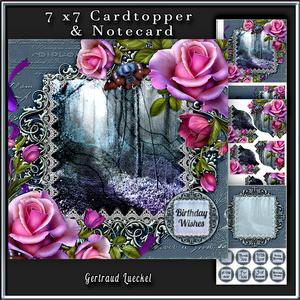 Cardtopper with Inlet Pink Purple Roses 321