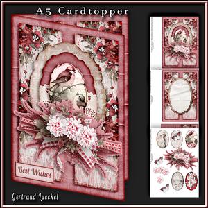 Cardtopper A5 with Inlet and Notecard Red Flowers 331