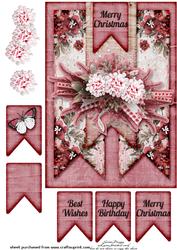 A5 Cardtopper Red White Flowers 332