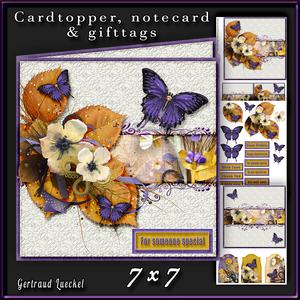 Cardtopper Vintage Flower Purple Yellow 341