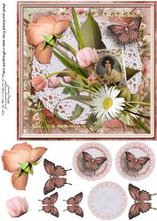 Cardtopper Singlesheet Soft Creme Peach Roses 110