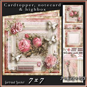 Cardtopper with Large Highbox Pink Roses 368