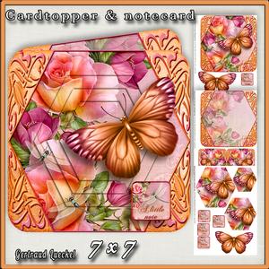 Cardtopper Lovely Butterfly Pink Orange 407