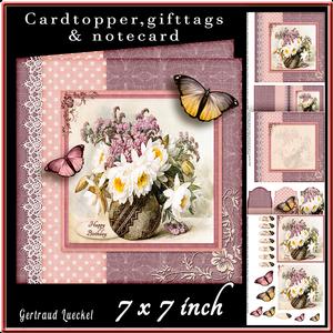 Cardtopper Vintage Lilac and White Flowers 433