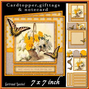 Cardtopper White Lilac and Yellow Flowers 435