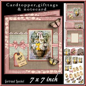 Cardtopper Vintage Lace Yellow and White Flowers 436