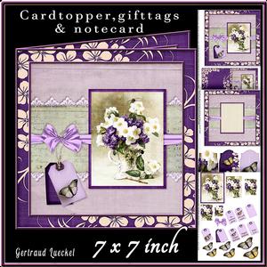 Cardtopper Vintage White and Purple Flower 437