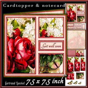 Cardtopper Vintage Red Roses and White Lilac 447