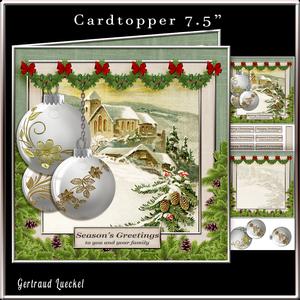 Cardtopper Vintage Christmas Bauble White Gold 466