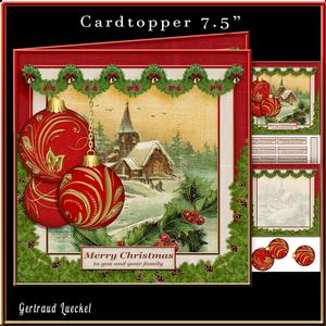 Cardtopper Vintage Christmas Bauble Red Gold 468
