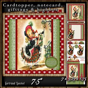 Cardtopper with Large Highbox Christmas Little Girl 472