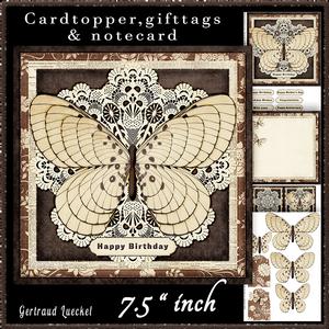 Cardtopper Large Butterfly Creme Brown 487