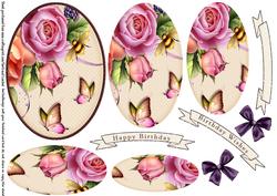 Oval Pyramage Pink Rose and Butterflies 103