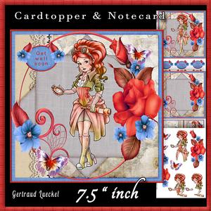 Cardtopper Steampunk Lady Red Roses