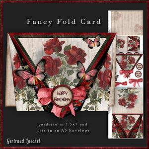 Red Roses Vintage Triangle Fancy Fold Card 566