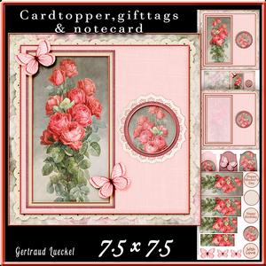 Cardtopper Pink-red Roses 577