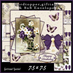 Cardtopper with Matching Envelope White & Purple Flower 597