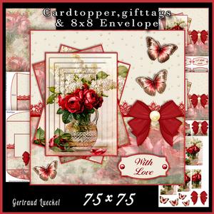 Cardtopper with Matching Envelope Red & White Flower 598