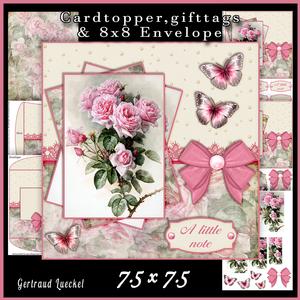 Cardtopper with Matching Envelope Pink Roses 599