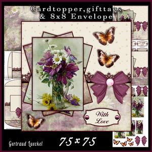 Cardtopper with Matching Envelope Magenta Flowers 601
