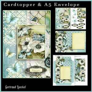 Cardtopper with Matching Envelope Anemone Blue 634