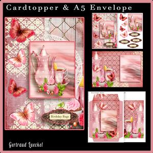 Cardtopper with Matching Envelope Tea Time Pink 653