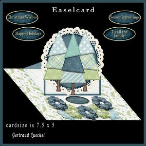 Easelcard Poinsettia Blue Green Christmas Trees 658